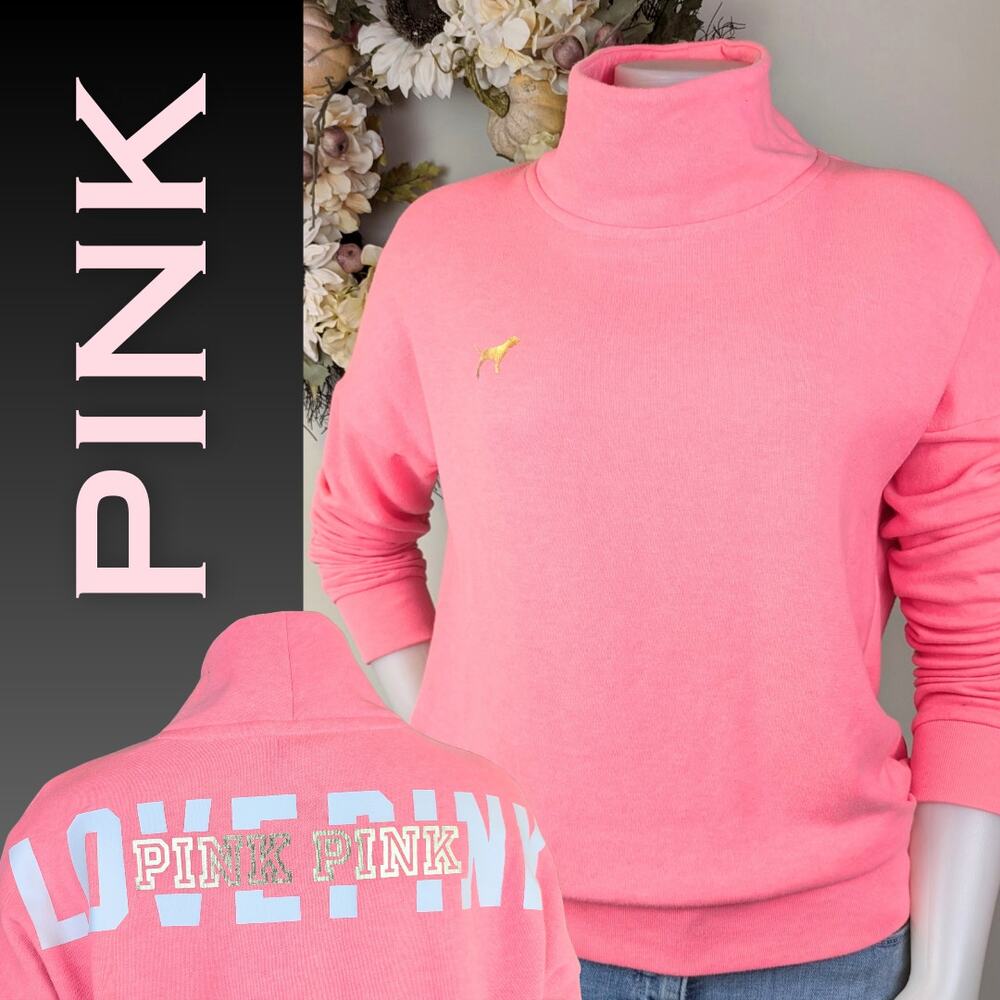 Victoria's Secret PINK Sweatshirt Small Mock Turtleneck Graphic Soft Comfy